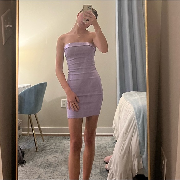 ASOS Missyempire Bandeau Mini Dress with Contrast Satin Trim in Lilac - Picture 6 of 6
